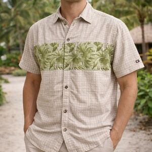 Tommy Hilfiger Men's‎ S Beige Check Short Sleeve Button-Up Shirt